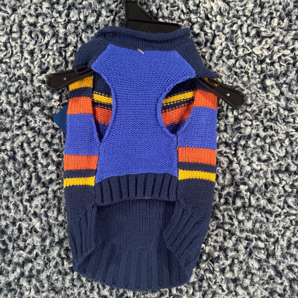 Youly The Student Pet Sweater Navy Blue Orange Striped Knit XXS Small Dog Cat